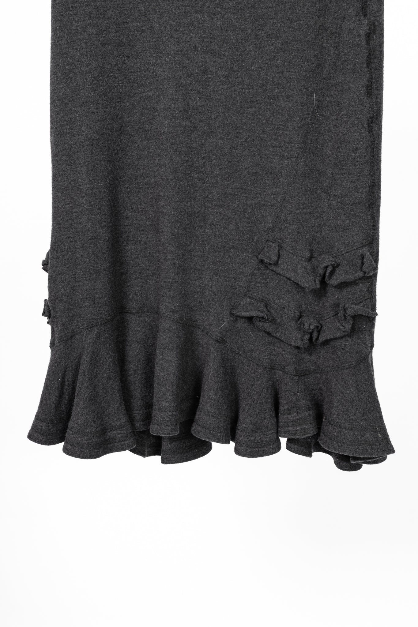 Luisa Cerano Grey Wool Flannel-Jersey Ruffle Skirt