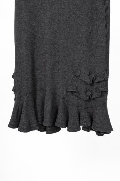 Luisa Cerano Grey Wool Flannel-Jersey Ruffle Skirt