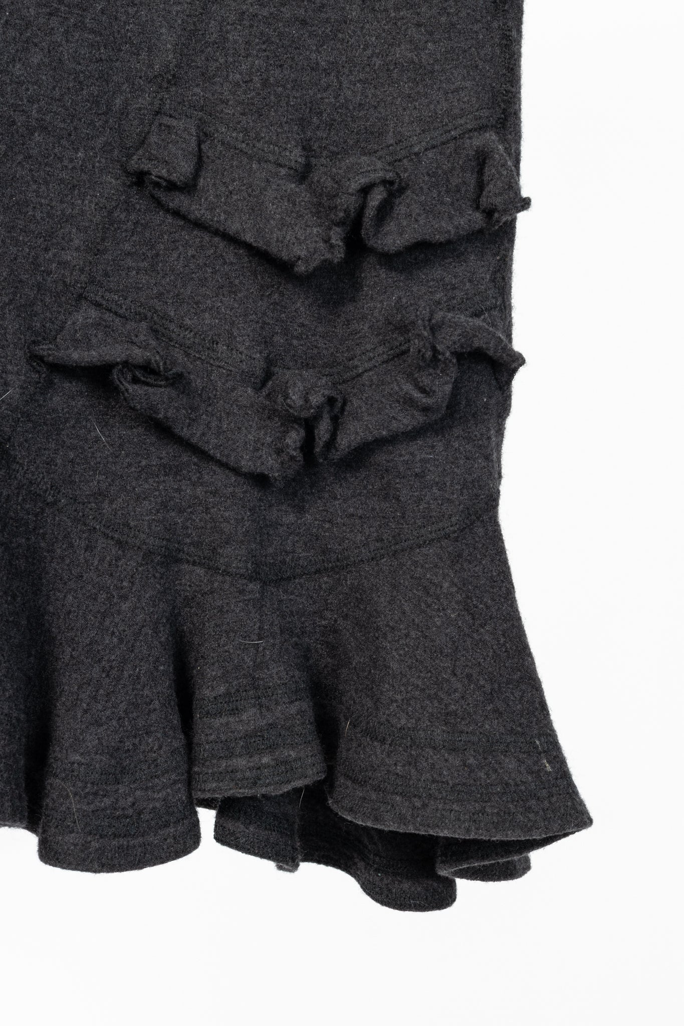 Luisa Cerano Grey Wool Flannel-Jersey Ruffle Skirt