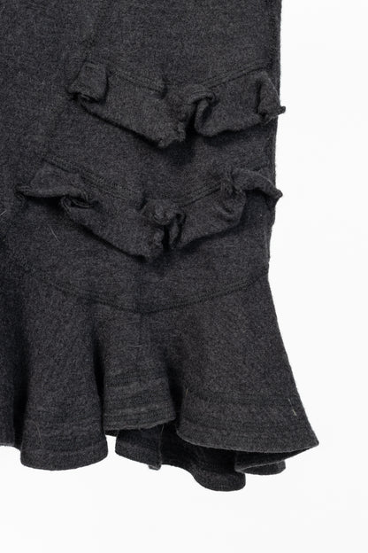 Luisa Cerano Grey Wool Flannel-Jersey Ruffle Skirt