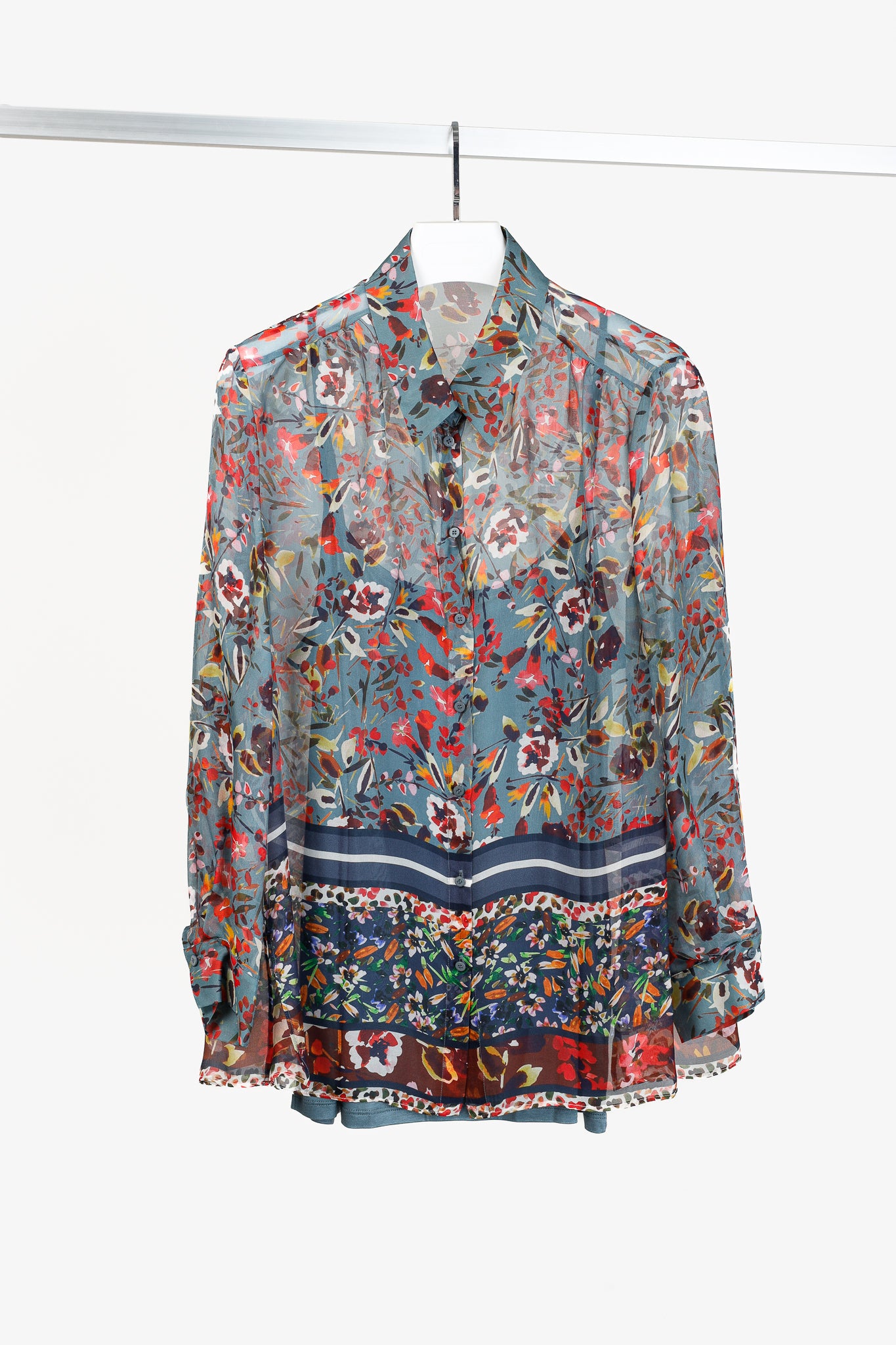 Luisa Cerano AW/21 Blue-Multicoloured Silk Floral Print Blouse