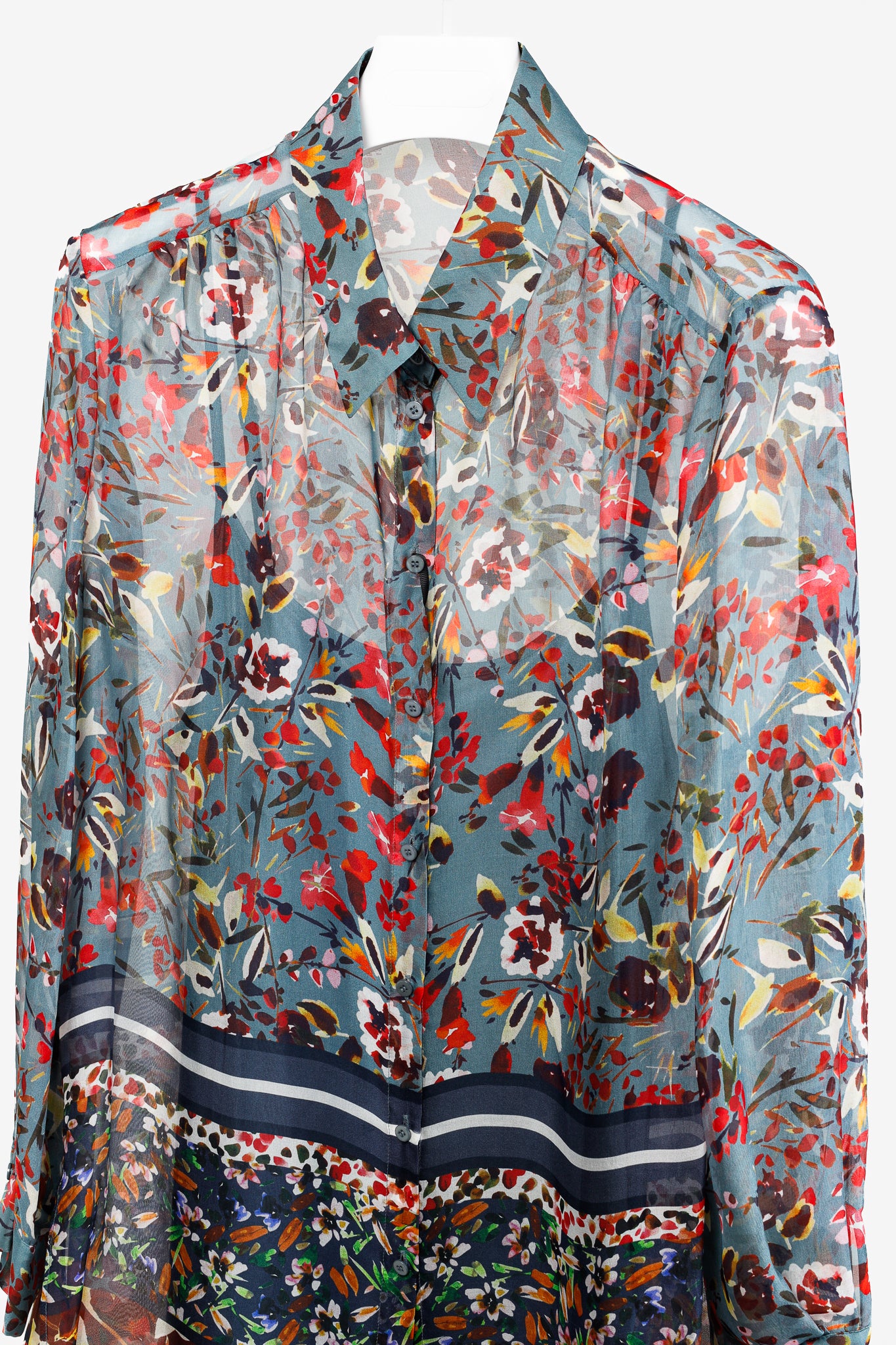 Luisa Cerano AW/21 Blue-Multicoloured Silk Floral Print Blouse