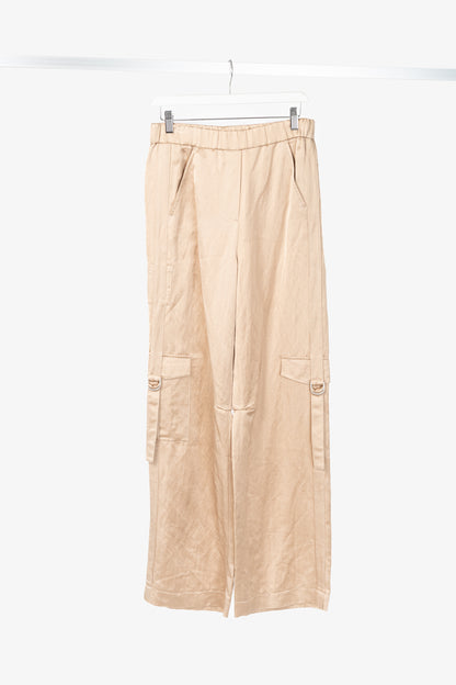 Luisa Cerano Cashew Cotton & Linen Satin Cargo Pants