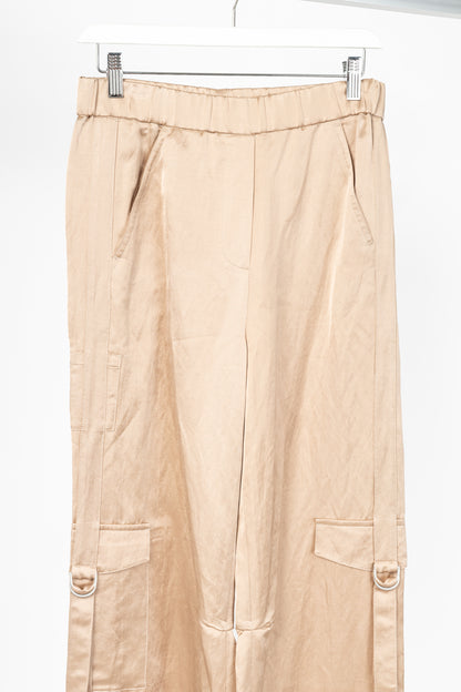 Luisa Cerano Cashew Cotton & Linen Satin Cargo Pants