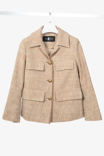 Luisa Cerano Brown Cotton Knit-Tweed Fringed Field Jacket