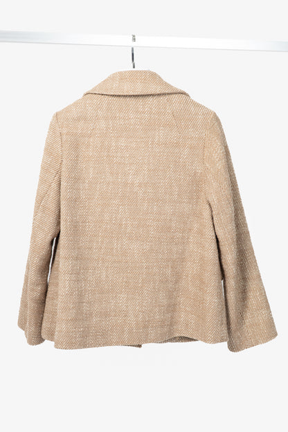Luisa Cerano Brown Cotton Knit-Tweed Fringed Field Jacket