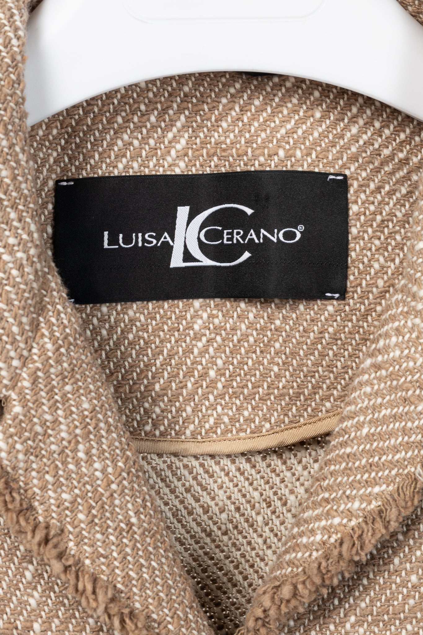 Luisa Cerano Brown Cotton Knit-Tweed Fringed Field Jacket