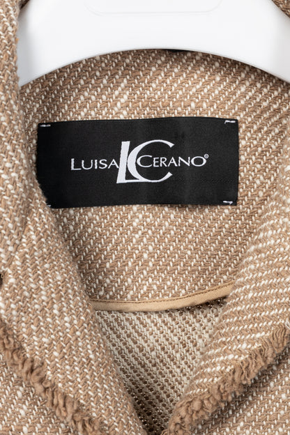 Luisa Cerano Brown Cotton Knit-Tweed Fringed Field Jacket