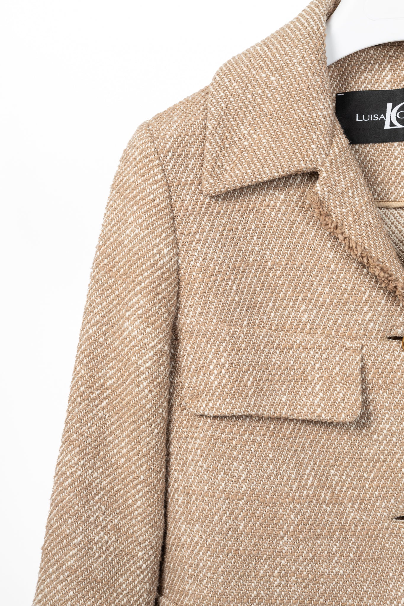 Luisa Cerano Brown Cotton Knit-Tweed Fringed Field Jacket