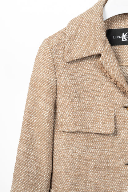Luisa Cerano Brown Cotton Knit-Tweed Fringed Field Jacket