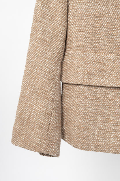 Luisa Cerano Brown Cotton Knit-Tweed Fringed Field Jacket
