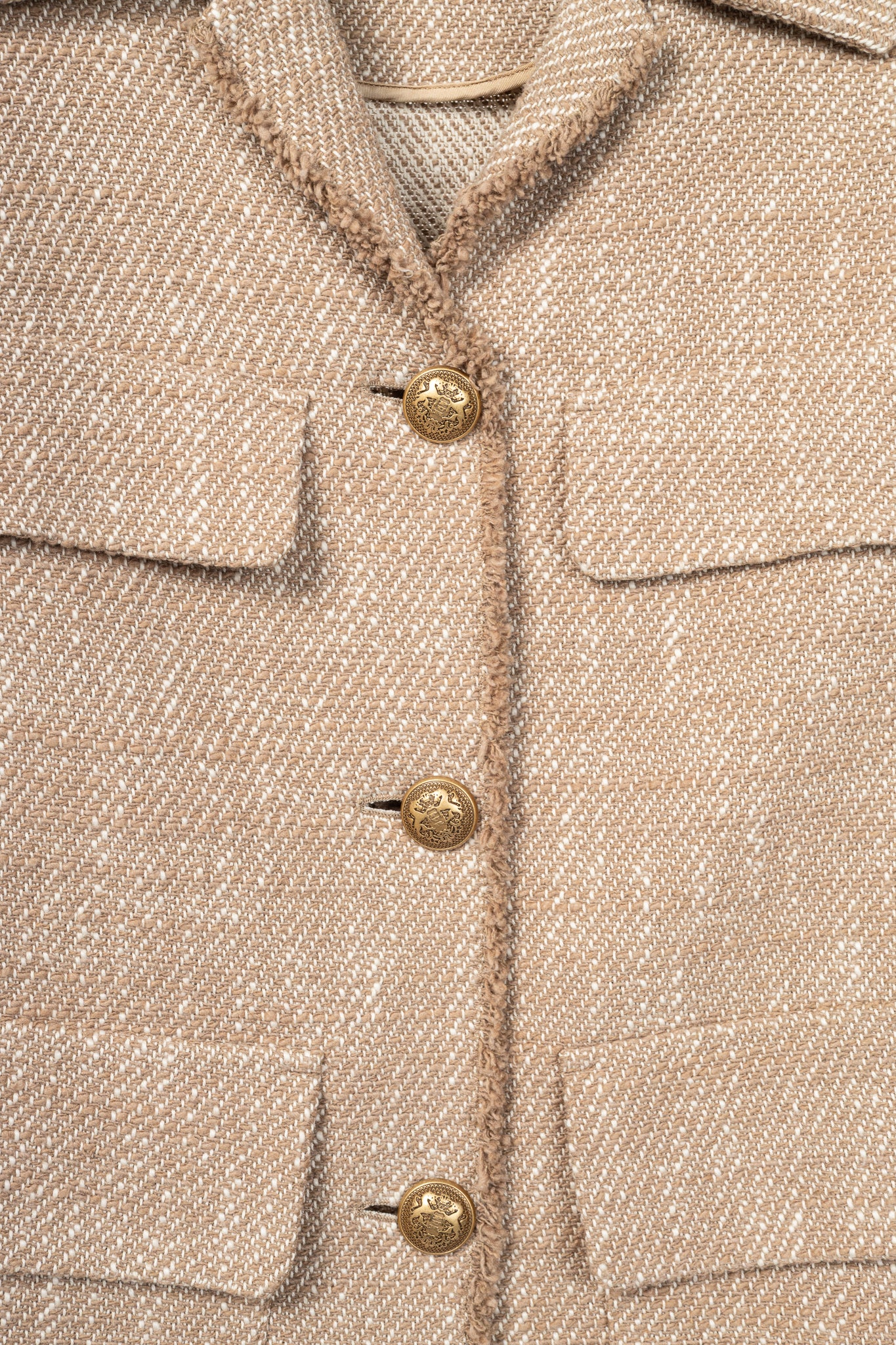 Luisa Cerano Brown Cotton Knit-Tweed Fringed Field Jacket