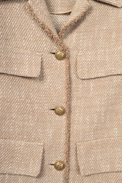 Luisa Cerano Brown Cotton Knit-Tweed Fringed Field Jacket