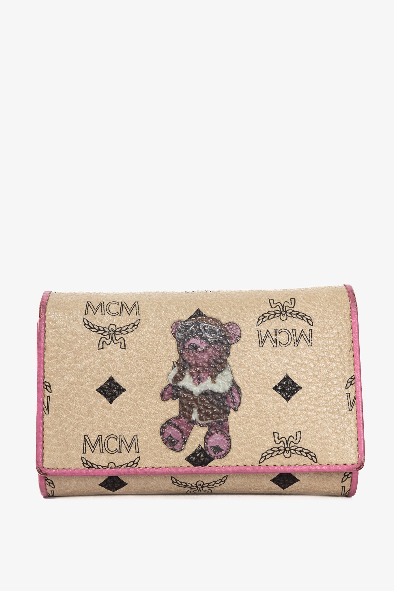 MCM Beige Leather Monogram & Bear-Print Wallet