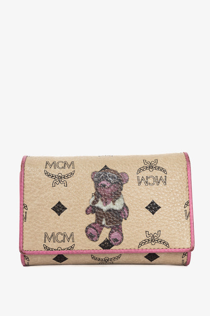 MCM Beige Leather Monogram & Bear-Print Wallet