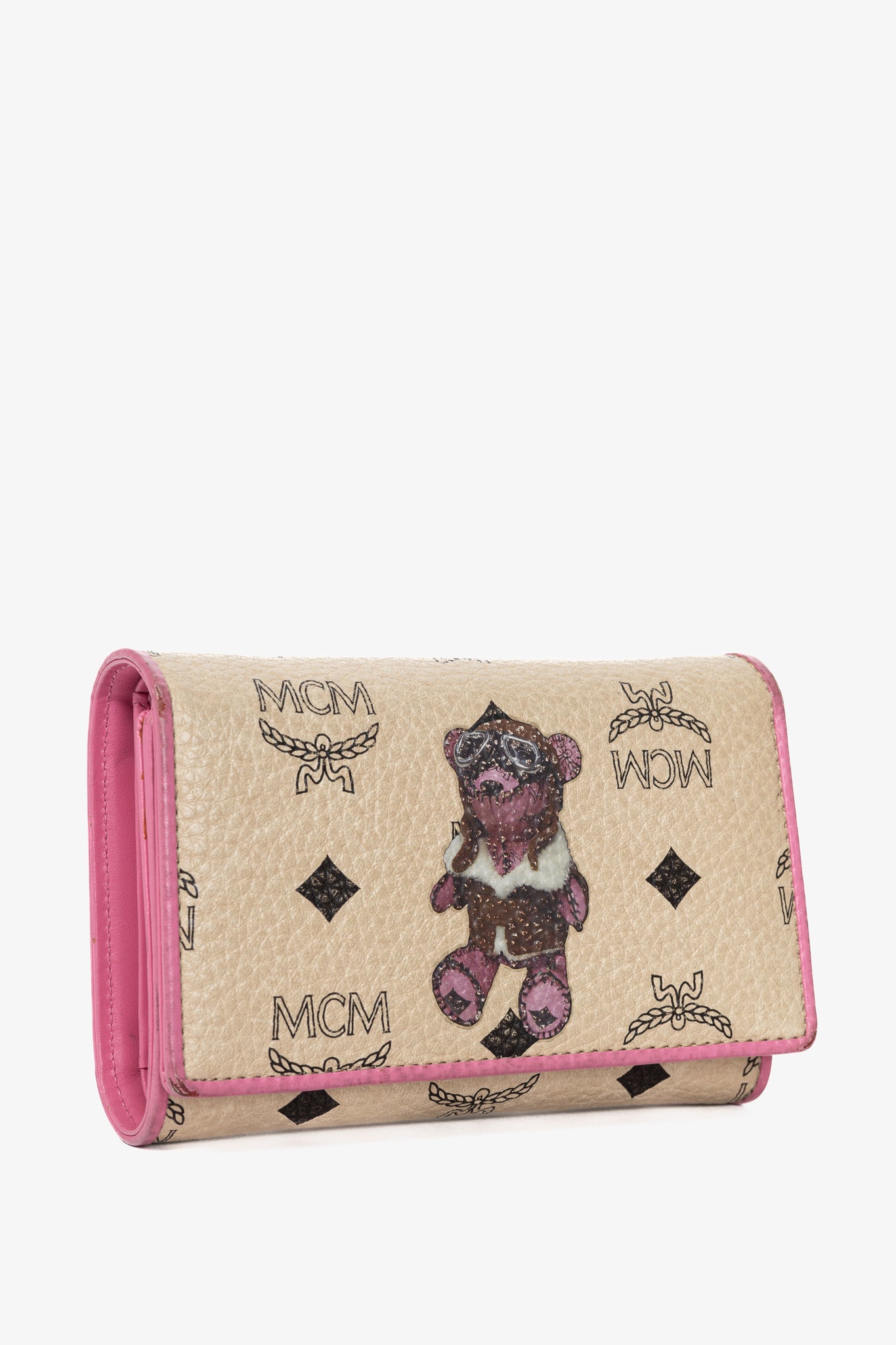 MCM Beige Leather Monogram & Bear-Print Wallet