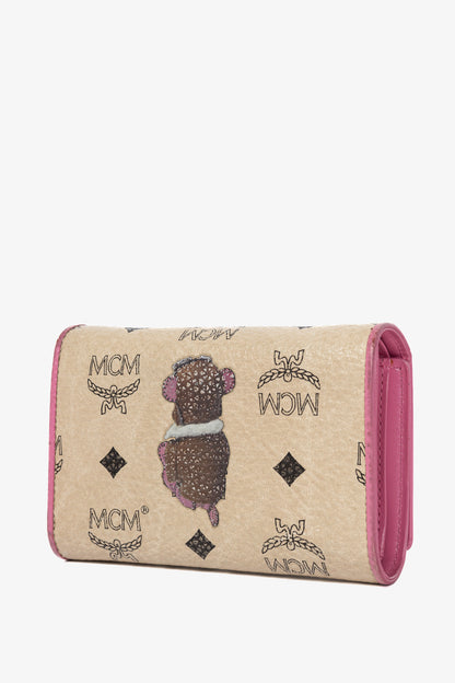 MCM Beige Leather Monogram & Bear-Print Wallet