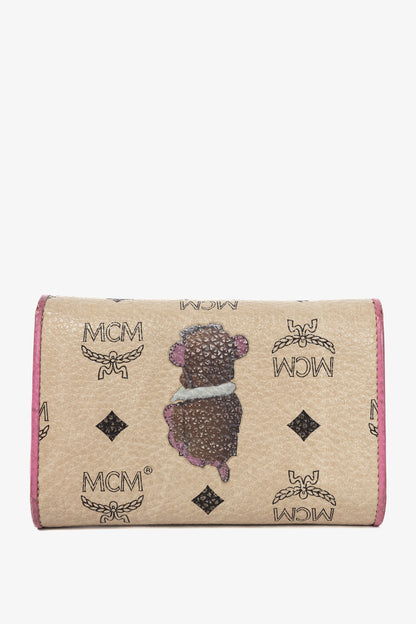 MCM Beige Leather Monogram & Bear-Print Wallet