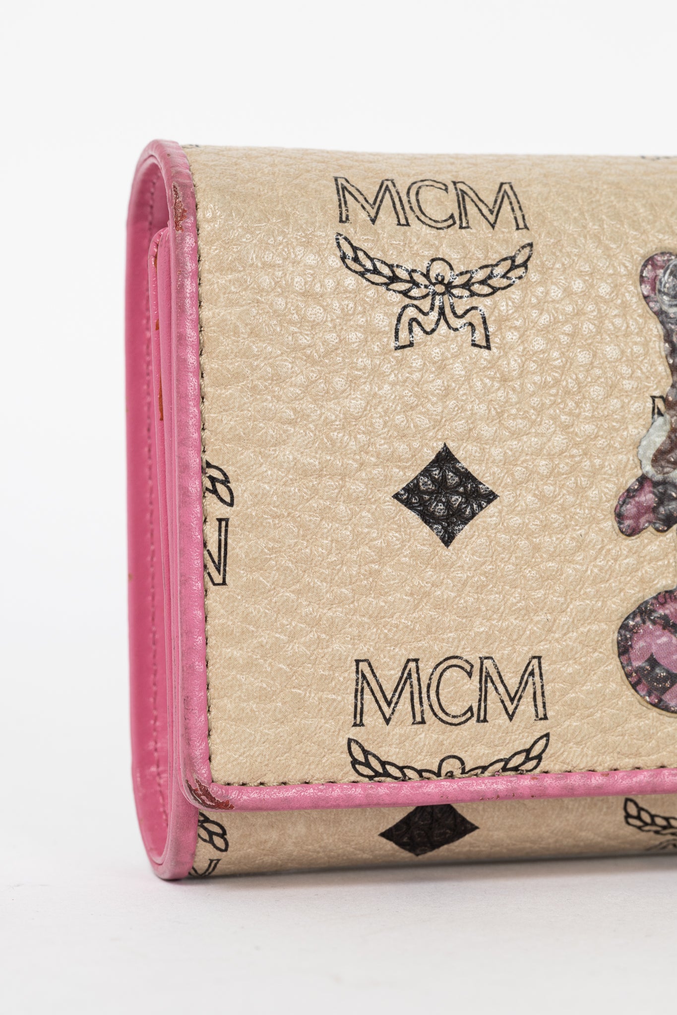 MCM Beige Leather Monogram & Bear-Print Wallet