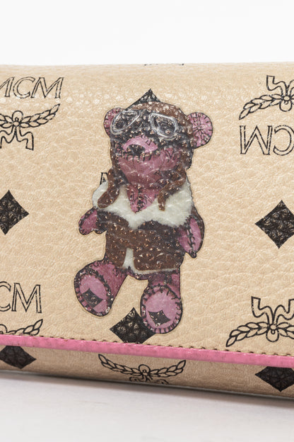 MCM Beige Leather Monogram & Bear-Print Wallet