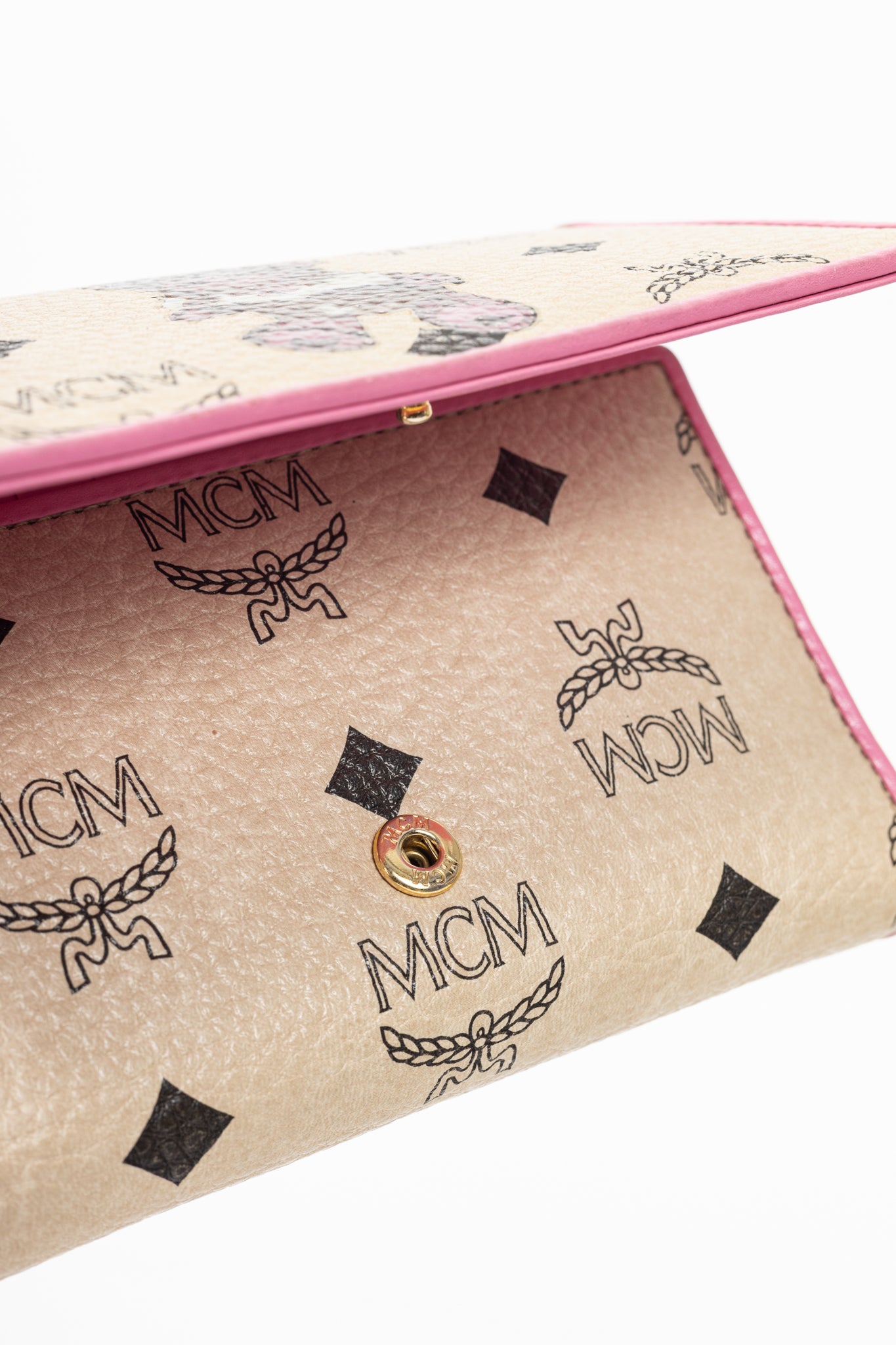 MCM Beige Leather Monogram & Bear-Print Wallet