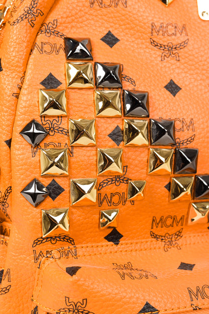 MCM Stark Metal Studs Orange Monogram Backpack