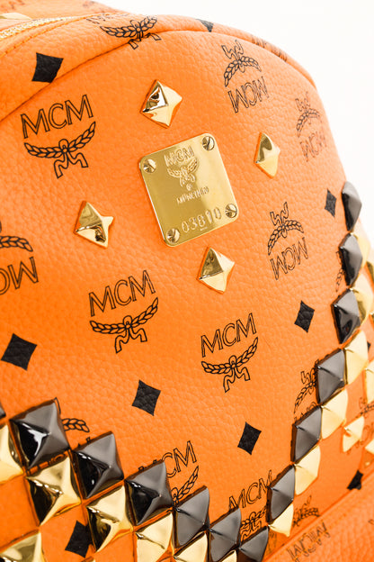 MCM Stark Metal Studs Orange Monogram Backpack