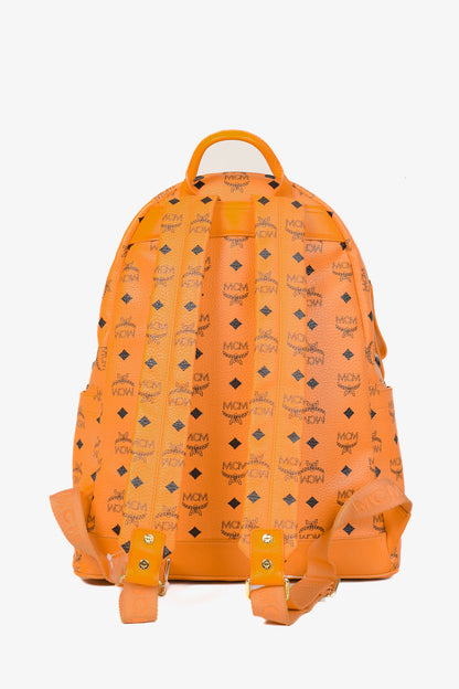 MCM Stark Metal Studs Orange Monogram Backpack