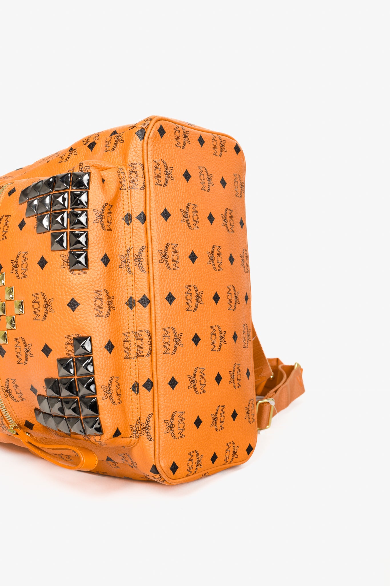 MCM Stark Metal Studs Orange Monogram Backpack