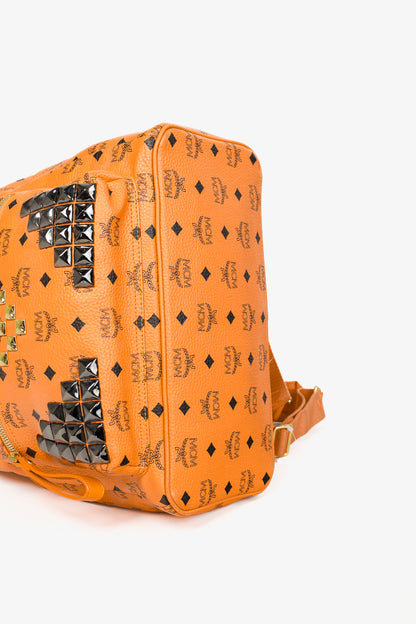MCM Stark Metal Studs Orange Monogram Backpack