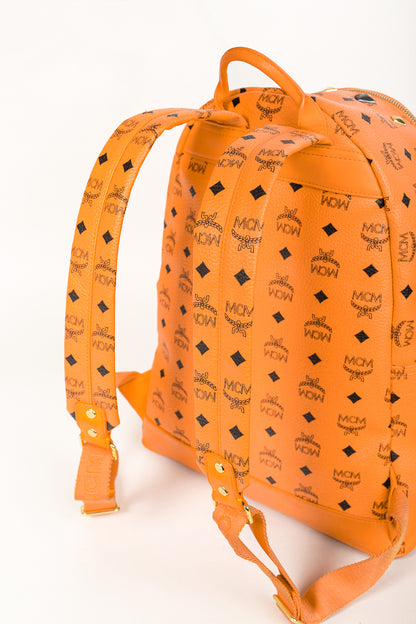 MCM Stark Metal Studs Orange Monogram Backpack