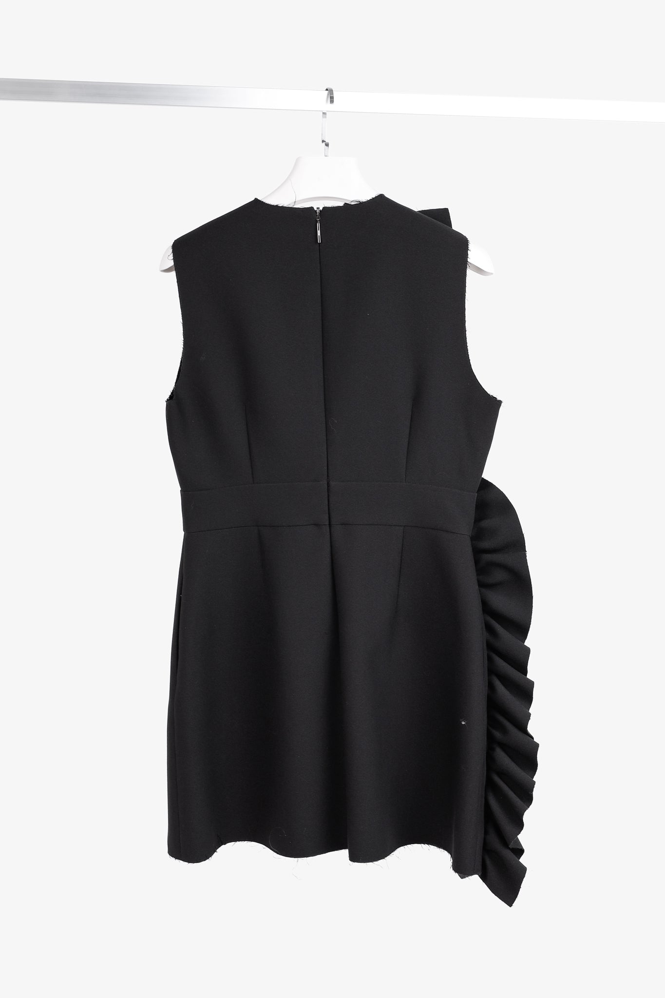 MSGM Black Crepe Ruffle Sleeveless Mini Dress