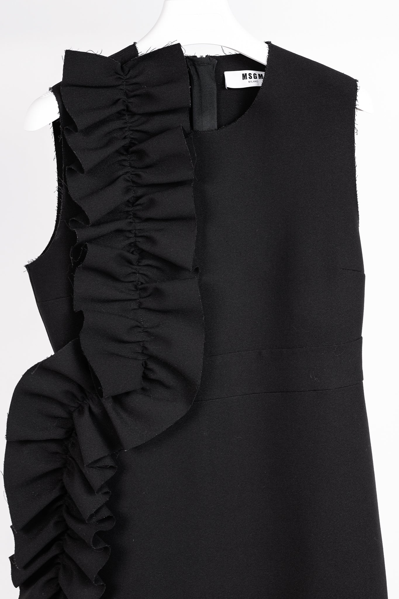 MSGM Black Crepe Ruffle Sleeveless Mini Dress