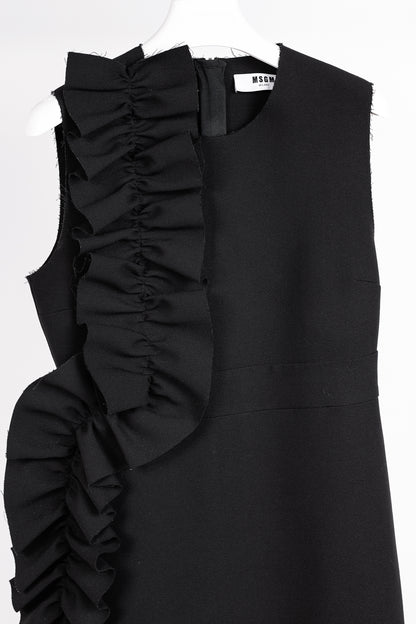 MSGM Black Crepe Ruffle Sleeveless Mini Dress