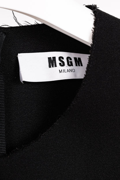 MSGM Black Crepe Ruffle Sleeveless Mini Dress