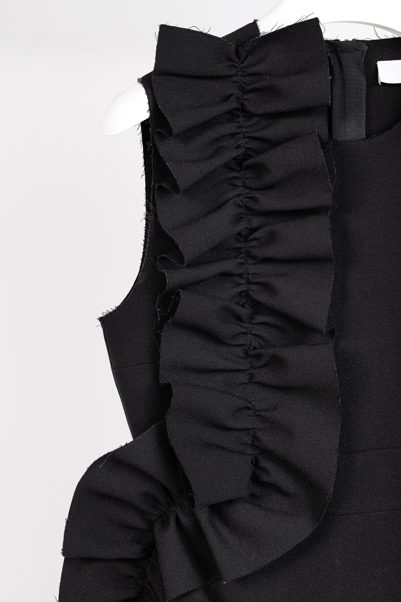 MSGM Black Crepe Ruffle Sleeveless Mini Dress