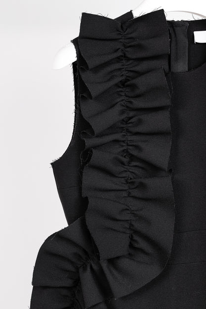 MSGM Black Crepe Ruffle Sleeveless Mini Dress