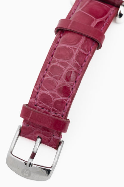 MICHELE Deco Diamond Chronograph Stainless-Steel Pink-Alligator-Strap Watch