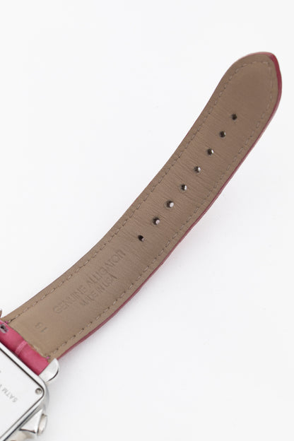 MICHELE Deco Diamond Chronograph Stainless-Steel Pink-Alligator-Strap Watch