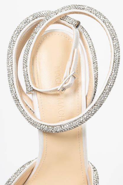 MACH & MACH Double Bow 110 White Silk-Satin Crystal-Embellished Heels