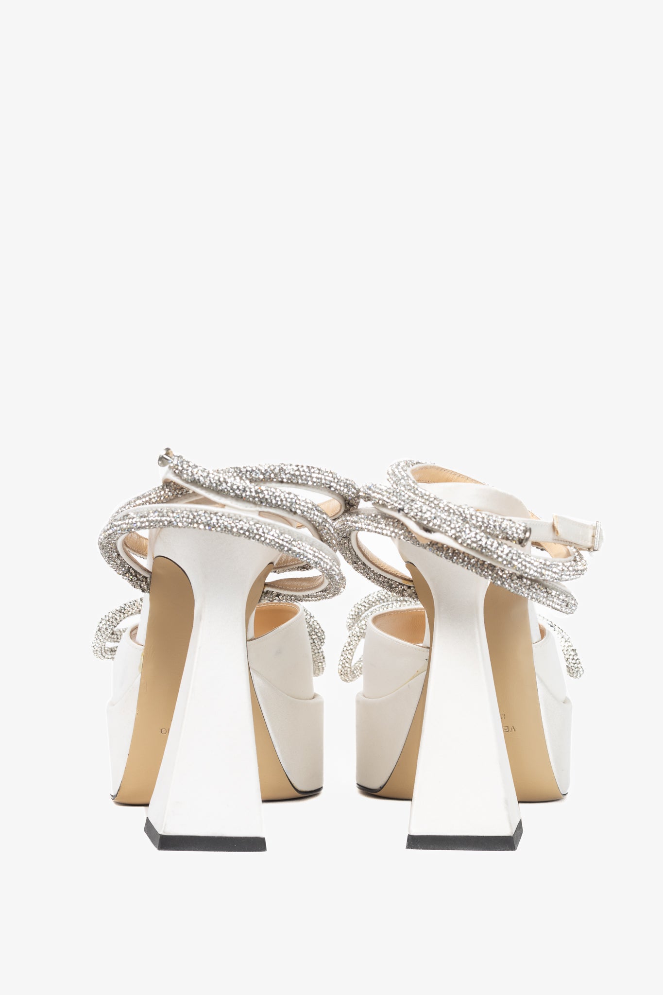 MACH & MACH Double Bow White Silk-Satin Crystal-Embellished Platform Sandals