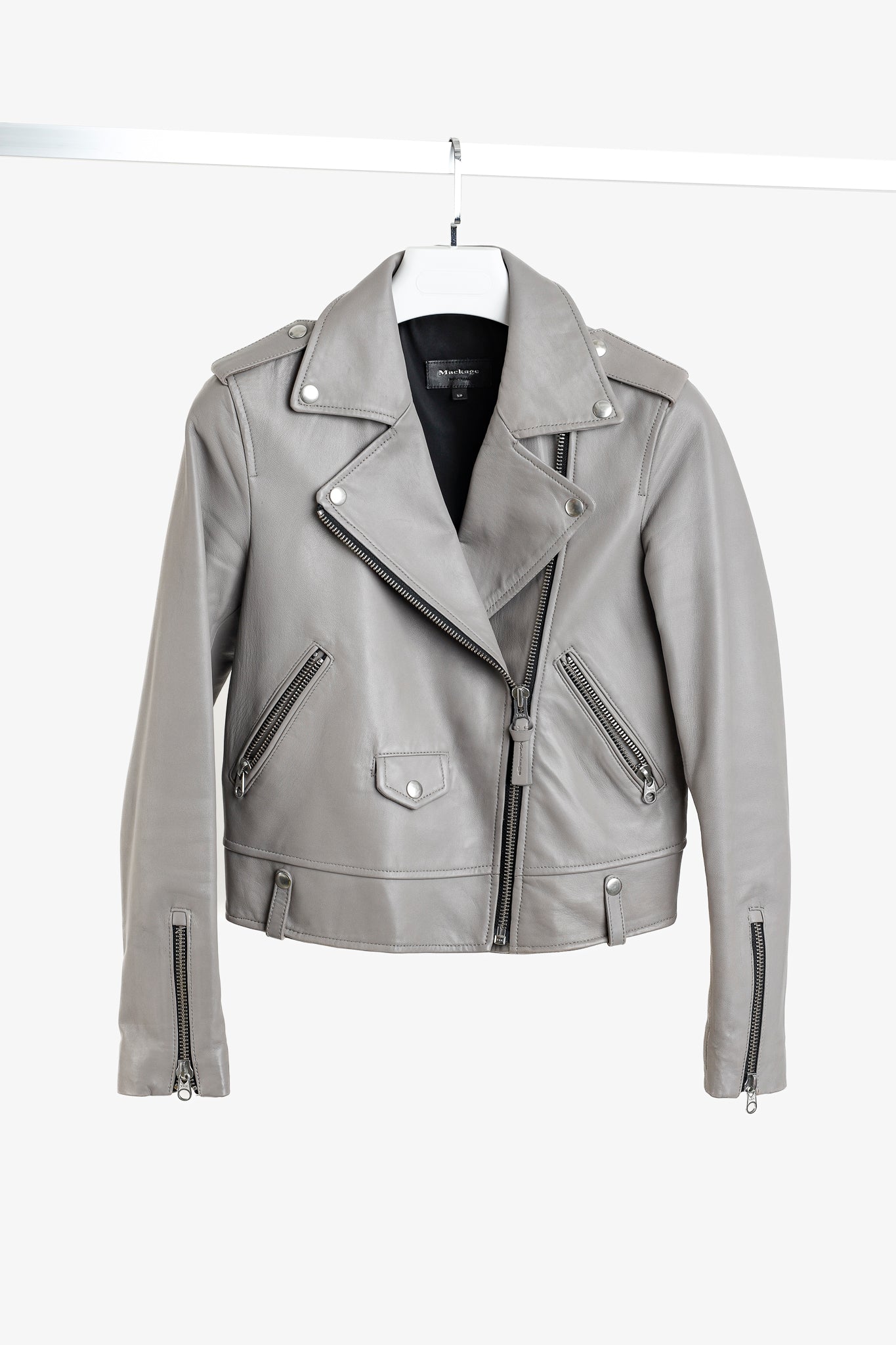 Mackage Baya Grey Leather Biker Jacket