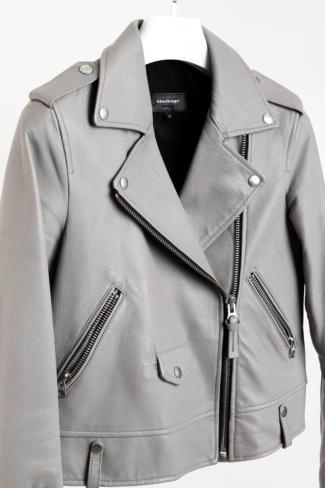 Mackage Baya Grey Leather Biker Jacket