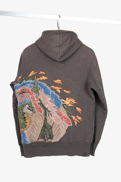 Maharishi Brown Cotton Embroidered-Back Zip Hoodie