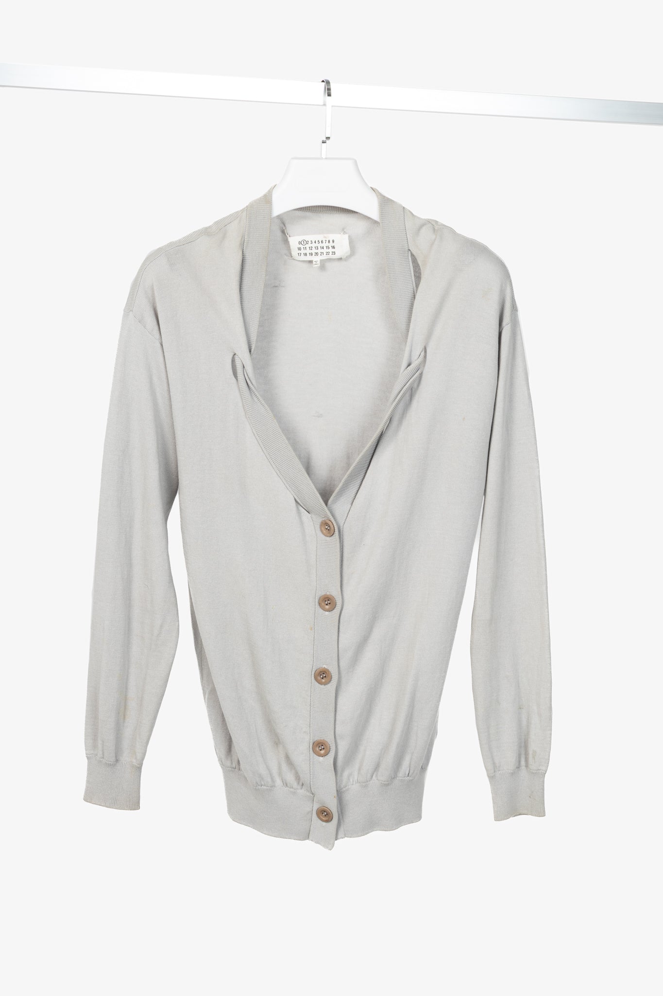 Maison Margiela R14 Grey Cotton Knit Twist-V-Neck Cardigan