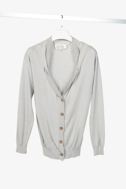 Maison Margiela R14 Grey Cotton Knit Twist-V-Neck Cardigan