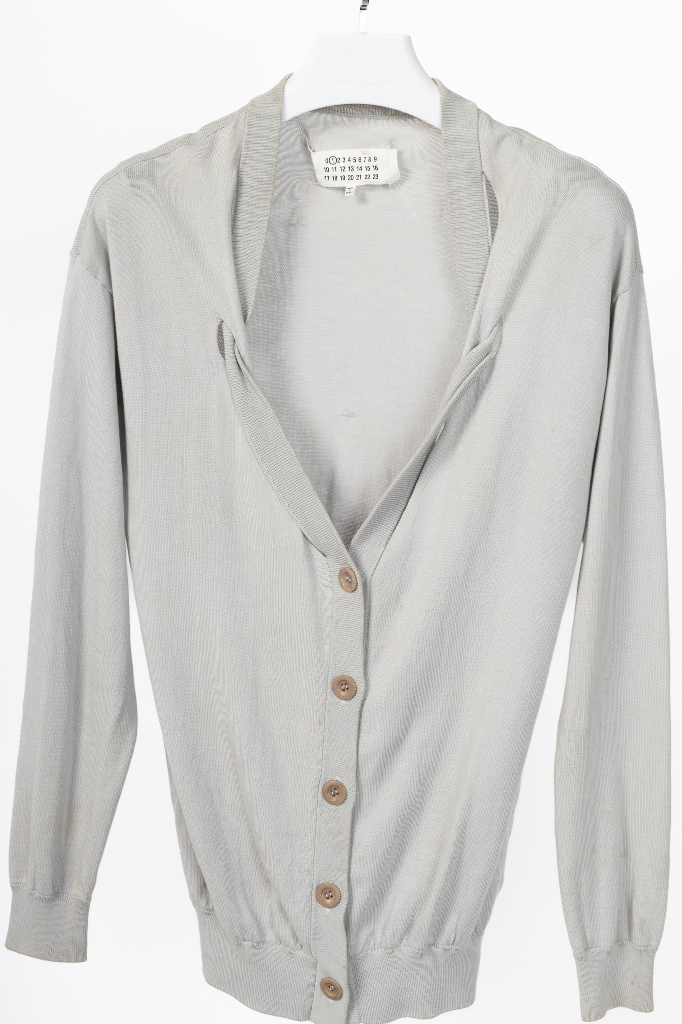 Maison Margiela R14 Grey Cotton Knit Twist-V-Neck Cardigan