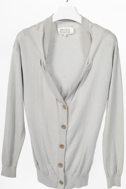 Maison Margiela R14 Grey Cotton Knit Twist-V-Neck Cardigan