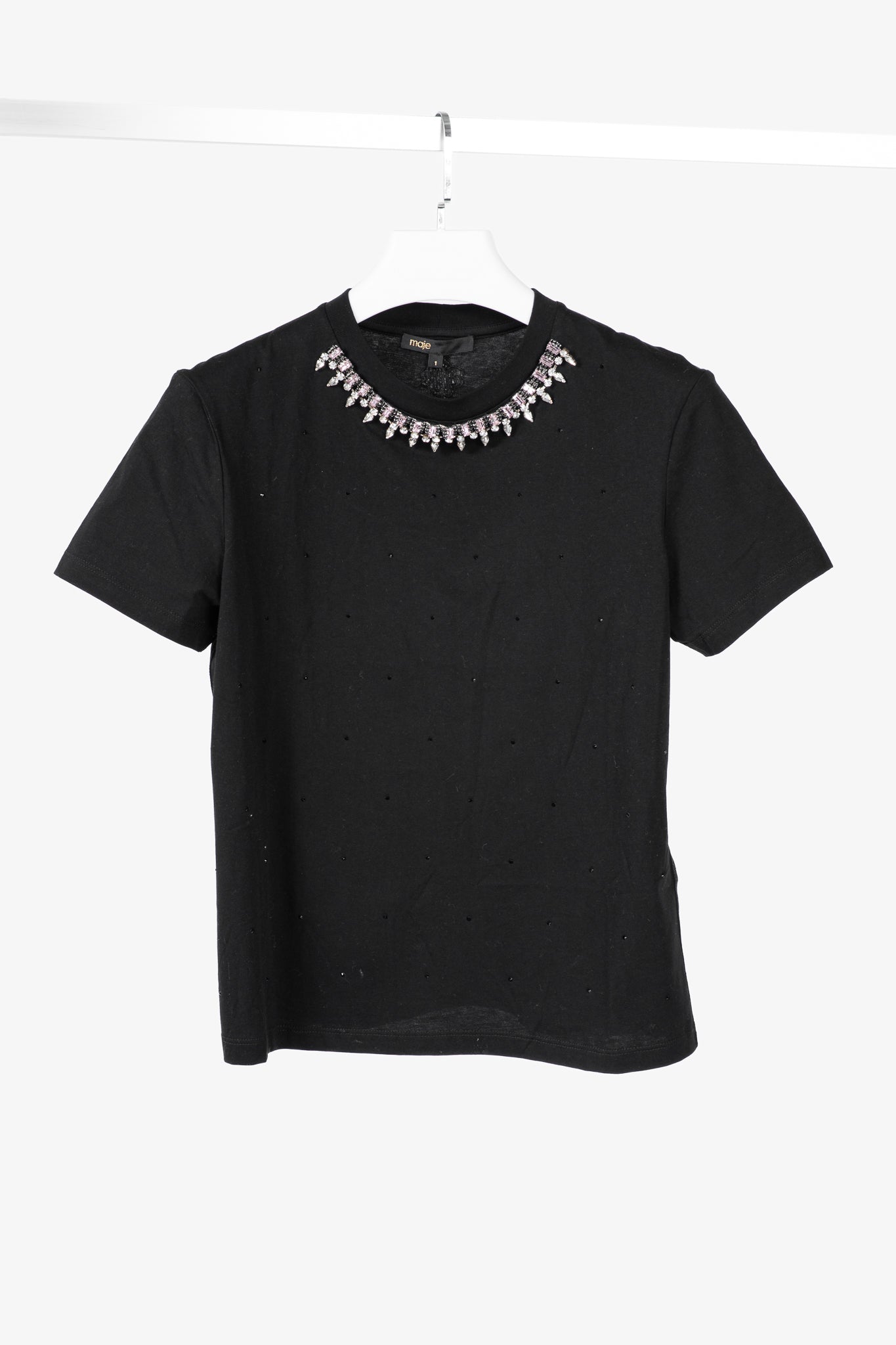 Maje Noir Jersey T-shirt with Diamanté