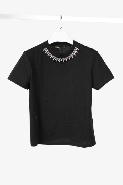 Maje Noir Jersey T-shirt with Diamanté